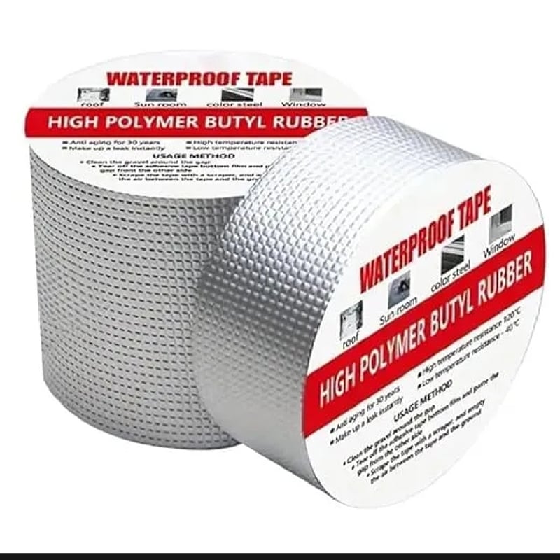 Picture of Waterproof Repair Tape for Pipe Leakage, Roof Water Leakage Solution, Aluminium Foil Tape, Waterproof Adhesive Sealing Butyl Rubber Tape, 10cm x 5m, (Silver - Multicolor