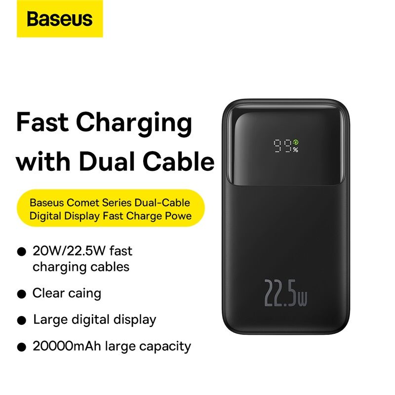 Picture of Baseus Comet Series 22.5W 20000mAh Dual Cable Digital Display Fast Charge Power Bank-Black