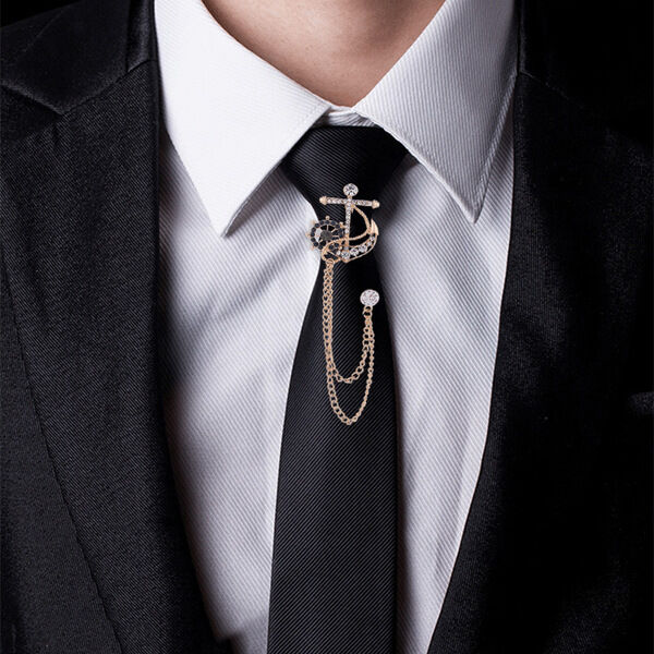 Picture of Naval Rudder Anchor Brooch Rhinestone Pin For Men & Women Fashion Accessories (Rose Gold With Chain)