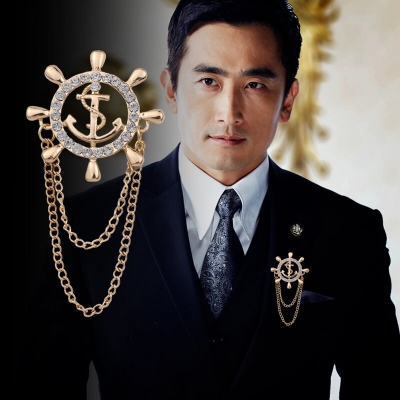 Picture of Navy Anchor Brooch With Zircon Rudder Corsage High-End Men'S Suit Accessories (1ps) (Gold)