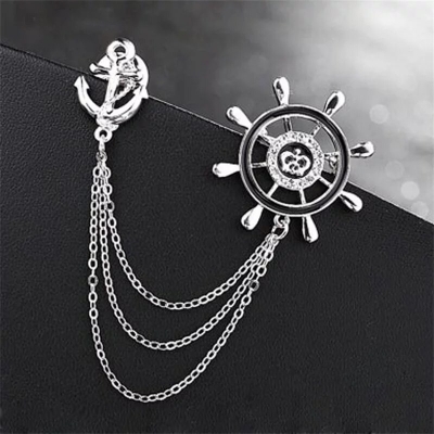 Picture of Rudder Wheel With Anchor Pin Brooch For Men Women Suit Fashion Accessories (Silver)