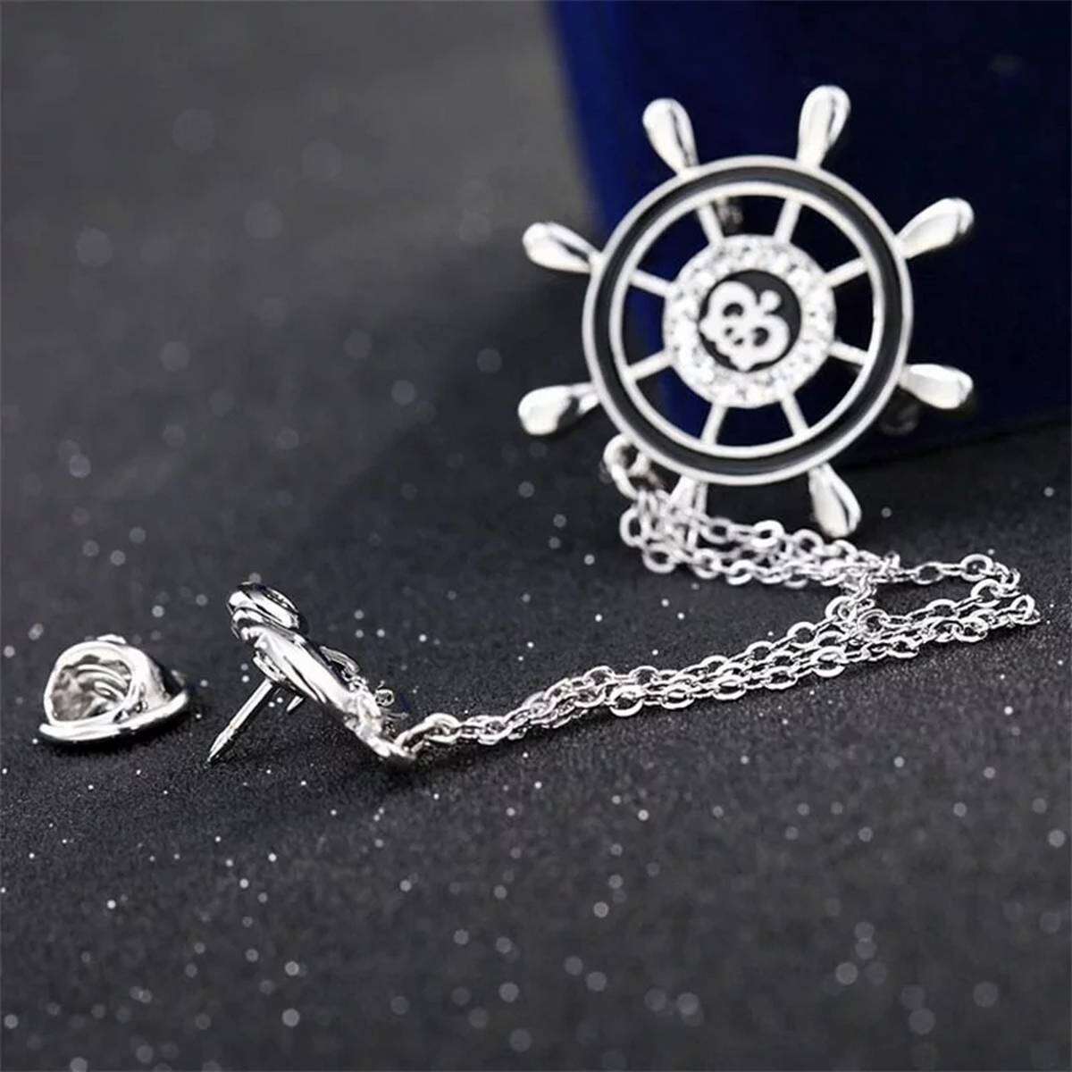 Picture of Rudder Wheel With Anchor Pin Brooch For Men Women Suit Fashion Accessories (Silver)