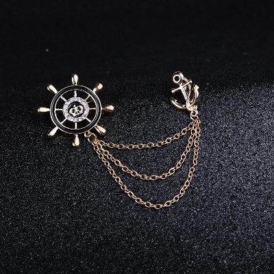 Picture of Rudder Wheel With Anchor Pin Brooch For Men Women Suit Fashion Accessories (Gold)