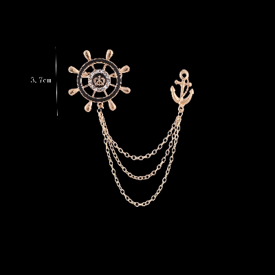 Picture of Rudder Wheel With Anchor Pin Brooch For Men Women Suit Fashion Accessories (Gold)