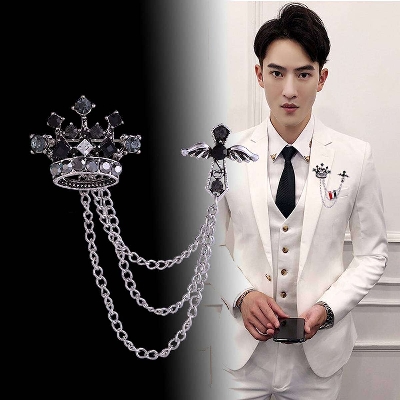 Picture of Crystal Stoned Crown Brooch For Men Suit Fashion Accessories (1PS) (Light Ash)