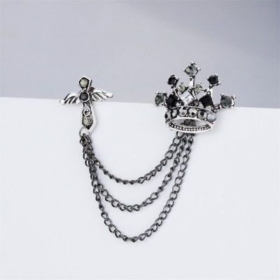 Picture of Crystal Stoned Crown Brooch For Men Suit Fashion Accessories (1PS) (Light Ash)