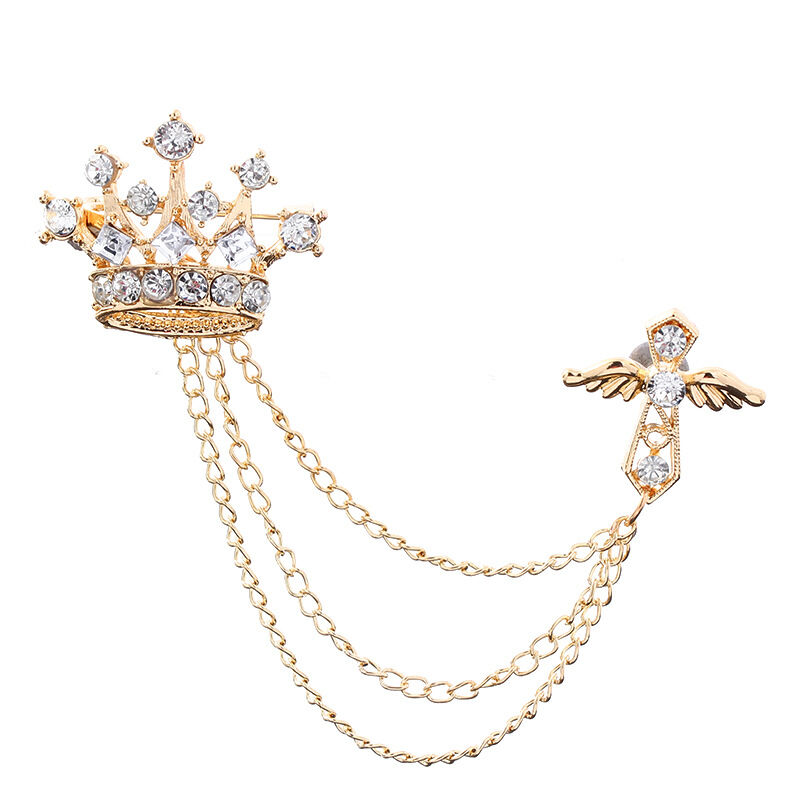 Picture of Crystal Stoned Crown Brooch For Men Suit Fashion Accessories (1PS) (Golden)