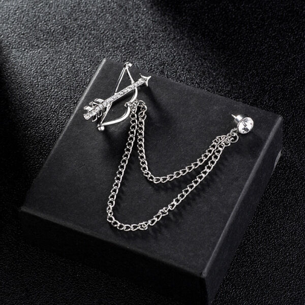 Picture of Rhinestone Arrow Chain Suit Collar Brooch Fashion Accessories For Men & Women (Silver)