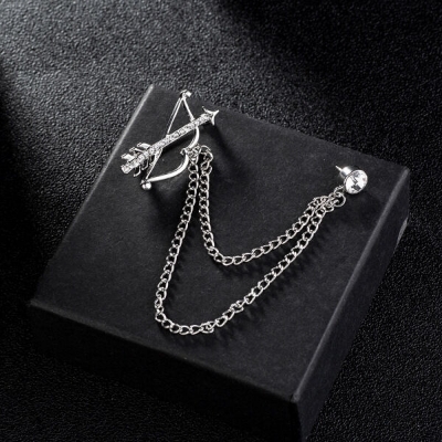 Picture of Rhinestone Arrow Chain Suit Collar Brooch Fashion Accessories For Men & Women (Silver)
