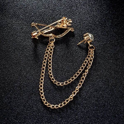 Picture of Rhinestone Arrow Chain Suit Collar Brooch Fashion Accessories For Men & Women (Gold)