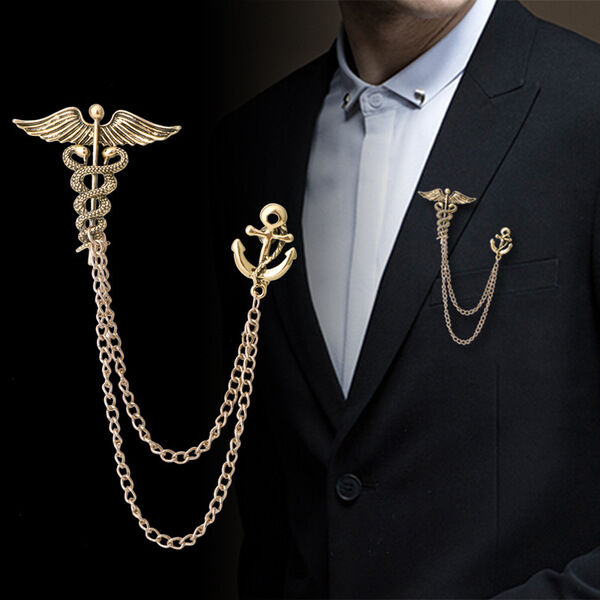 Picture of Retro Angel Wings Men's Caduceus Badge Brooch Clothing Accessories (Antique G With Chain)