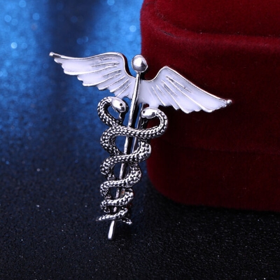 Picture of Retro Angel Wings Men's Caduceus Badge Brooch Clothing Accessories (Ancient Silver)