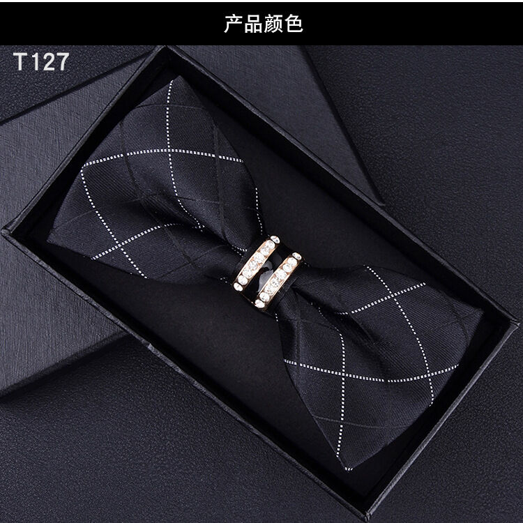 Picture of Crystal Geometric Pattern Bow Tie Set With Flower Lapel Pin & Pocket Square For Men (Black,Int: One size)