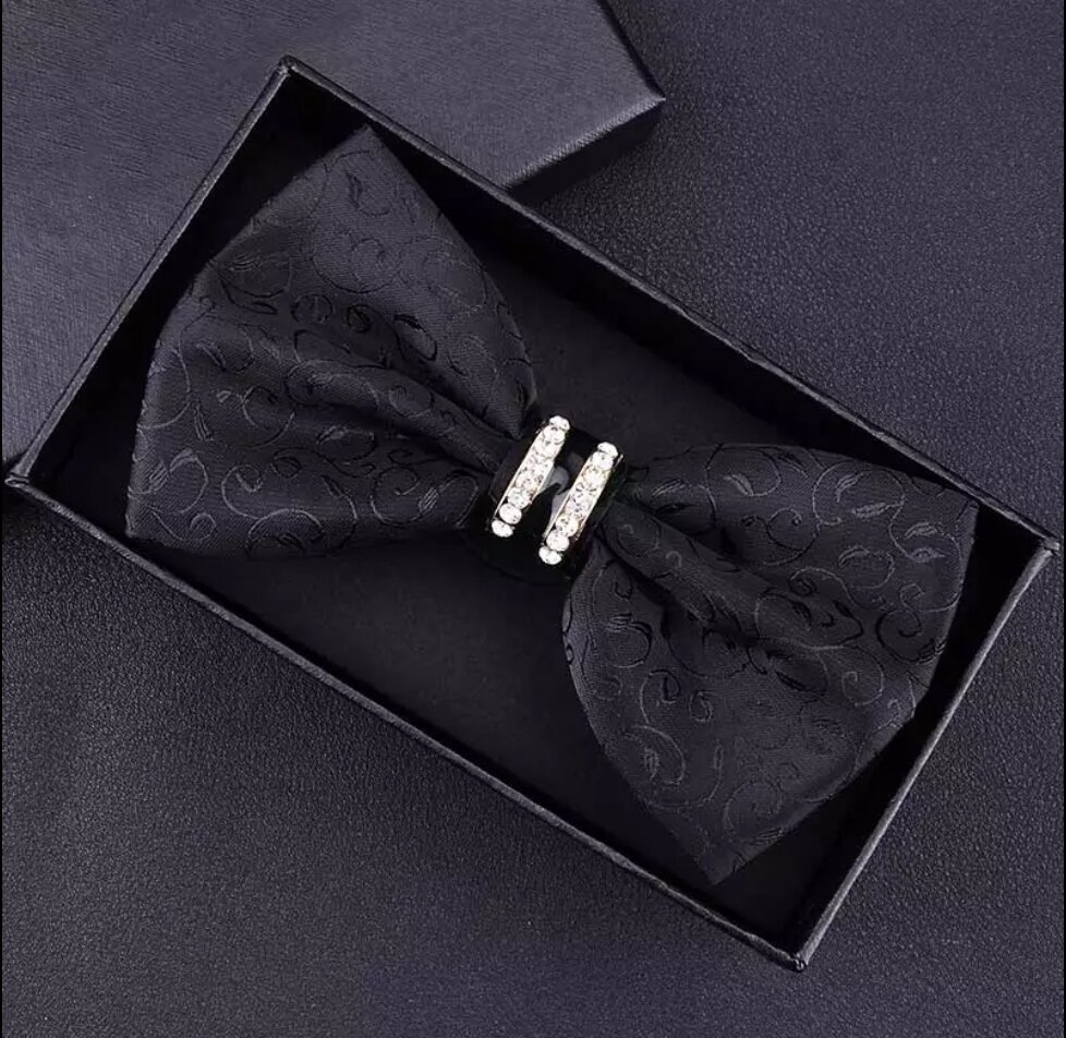 Picture of Crystal Thin Floral Bow Tie Set With Flower Lapel Pin & Pocket Square For Men (Black,Int: One size)