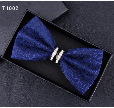 Picture of Crystal Thin Floral Bow Tie Set With Flower Lapel Pin & Pocket Square For Men (Navy Blue,Int: One size)