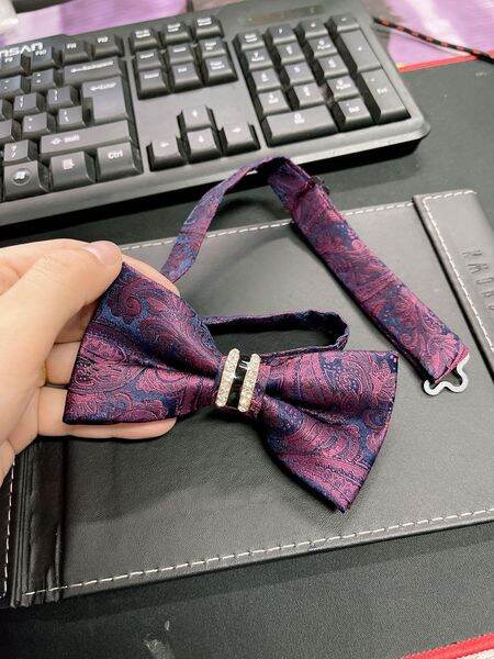 Picture of Crystal Wedding Bow Tie With Lapel Pin & Pocket Squre (Dark Maroon,Int: One size)