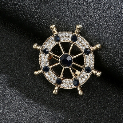 Picture of Circle/Rudder Wheel Brooch pin For Men Suit Accessories (Golden Blue)