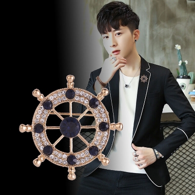 Picture of Circle/Rudder Wheel Brooch pin For Men Suit Accessories (Golden Blue)