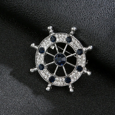Picture of Circle/Rudder Wheel Brooch pin For Men Suit Accessories (Silver Blue)