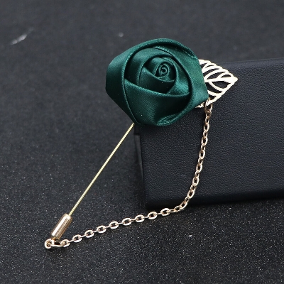 Picture of Ribbon Rose Flower Chain Lapel Pin For Men & Women's Fashion Accessories (1PS) (Army Green)
