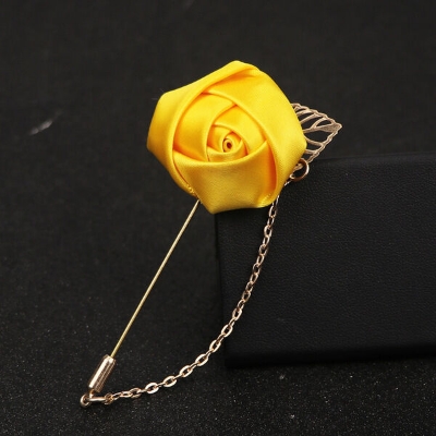 Picture of Ribbon Rose Flower Chain Lapel Pin For Men & Women's Fashion Accessories (1PS) (Yellow)