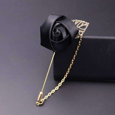 Picture of Ribbon Rose Flower Chain Lapel Pin For Men & Women's Fashion Accessories (1PS) (Black)