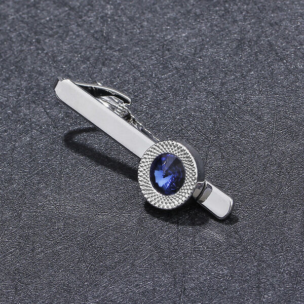 Picture of European and American fashion trend men Blue Stone Silver Metal tie clip (Silver)