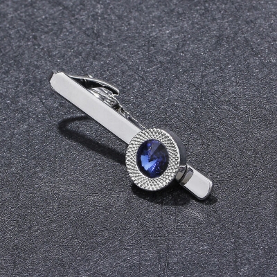 Picture of European and American fashion trend men Blue Stone Silver Metal tie clip (Silver)