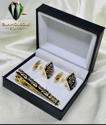 Picture of Cufflinks & Tie Clip Set For Men Fashion Shirt Accessories (Blossom Golden Set)