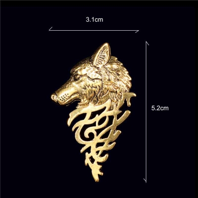 Picture of Vintage Wolf Head Brooches For Men Fashion Suit Collar Pin (1PS) (Gold)