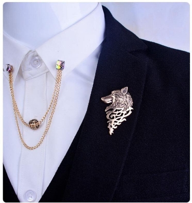 Picture of Vintage Wolf Head Brooches For Men Fashion Suit Collar Pin (1PS) (Bronze)