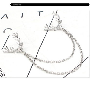 Picture of 1p Deer Skull brooch pin buckle for men women outfit fashion accessories (Silver Double Deer Skull With Chain)