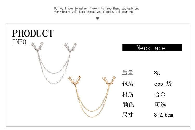 Picture of 1p Deer Skull brooch pin buckle for men women outfit fashion accessories (Silver Double Deer Skull With Chain)