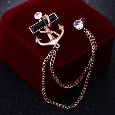 Picture of Anchor Stone Chain Brooch For Men & Women Fashion Suit Accessories (Gold)
