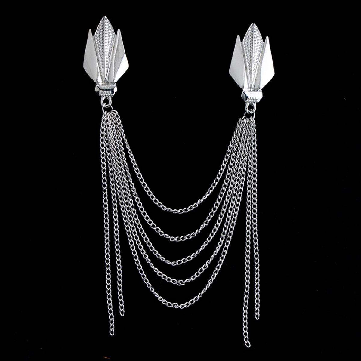 Picture of Tassel Multi Chain Brooch Badge For Men Suit Fashion Accessories (Silver)