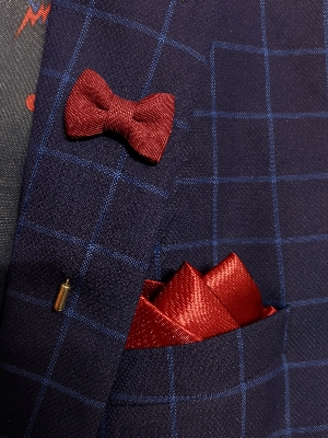 Picture of Bow Knot Lapel Pin Brooch With Matching Pocket Square For Men Fashion Accessories (Red)