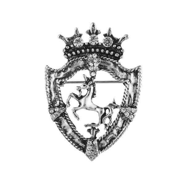 Picture of Small Crown Prancing Brooch for Men's Suit Corsage Horse Lapel Pin (Light Ash)