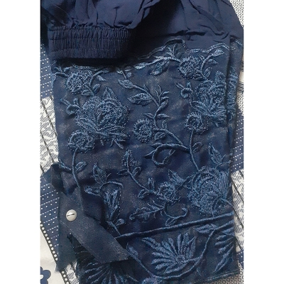 Picture of Embroidery Pant Women's High Waist Wide Leg Pants Loose Fit Drawstring Waist Casual Trousers-Blue-38