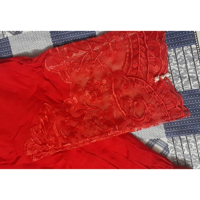 Picture of Embroidery Pant Women's High Waist Wide Leg Pants Loose Fit Drawstring Waist Casual Trousers-Red-38