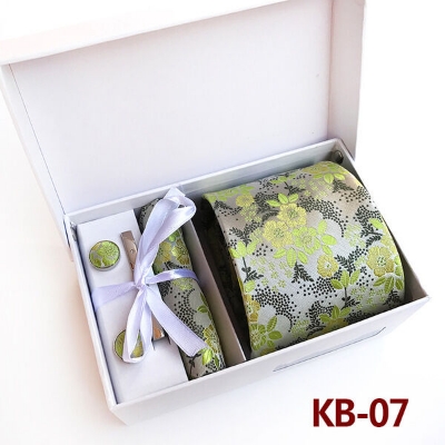 Picture of Floral Pattern Polyester Silk Neck Tie Set Box For Mens Stylish Outfit (KB-07,Int: One size)