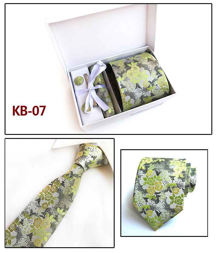 Picture of Floral Pattern Polyester Silk Neck Tie Set Box For Mens Stylish Outfit (KB-07,Int: One size)