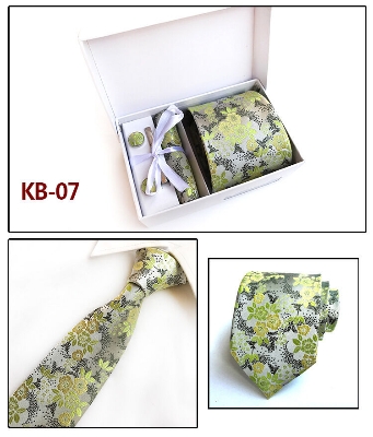 Picture of Floral Pattern Polyester Silk Neck Tie Set Box For Mens Stylish Outfit (KB-07,Int: One size)