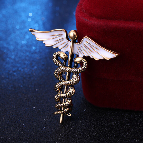 Picture of Vintage Enamel Animal Snake Alloy Ceduceus Lapel Pin (Antique Gold)