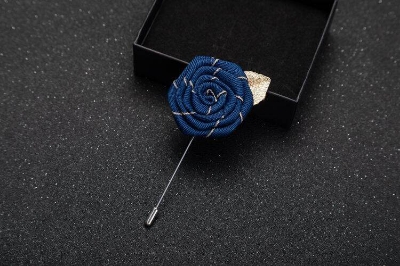 Picture of Handmade Rose Cloth Flower Corsage Pin – Suit & Dress Brooch for Men and Women (Navy Blue)