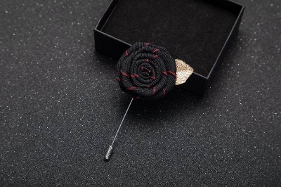 Picture of Handmade Rose Cloth Flower Corsage Pin – Suit & Dress Brooch for Men and Women (Black)