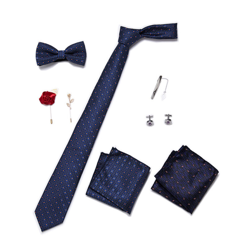 Picture of Mens Luxury Tie Set Box Fashion Business Striped Necktie Square Scarf Combination 9P Set Box (LB168,Int: One size)