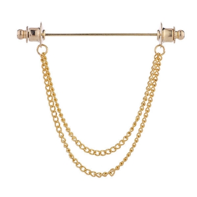 Picture of Round Head Double Chain Tassel Men''s Shirt Collar Bar Button Accessories (Gold)