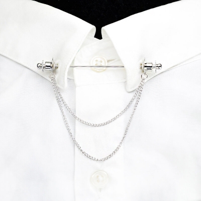 Picture of Round Head Double Chain Tassel Men''s Shirt Collar Bar Button Accessories (Silver)
