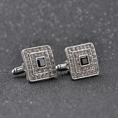 Picture of Square Fashion French Cufflinks For Men and Women Shirt Cufflinks (1Pair) (Silver)