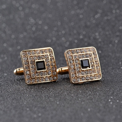 Picture of Square Fashion French Cufflinks For Men and Women Shirt Cufflinks (1Pair) (Gold)